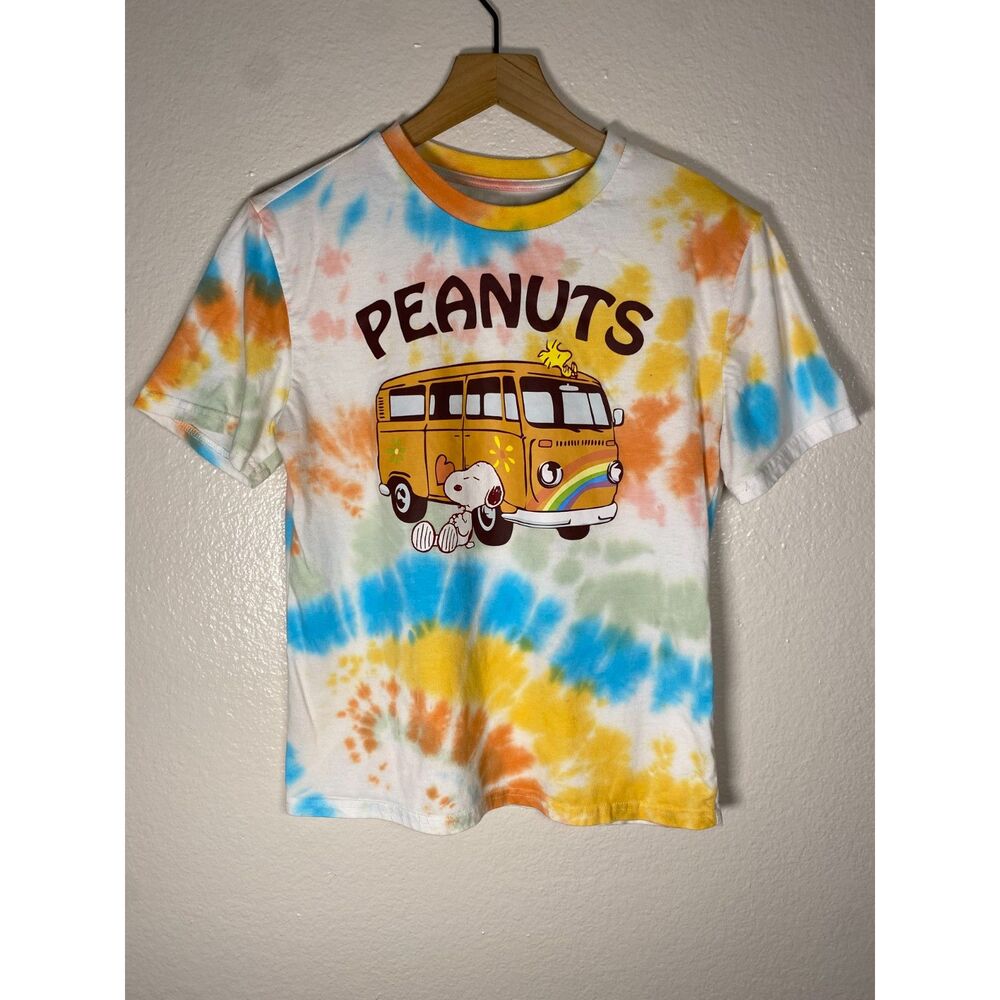 Peanuts Snoopy Woodstock Tie Dye Graphic Shirt Womens Size Extra Small XS